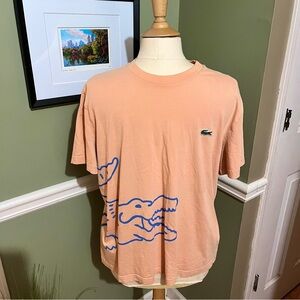 Lacoste Peach Short Sleeve Tee with Blue Crocodile Graphic